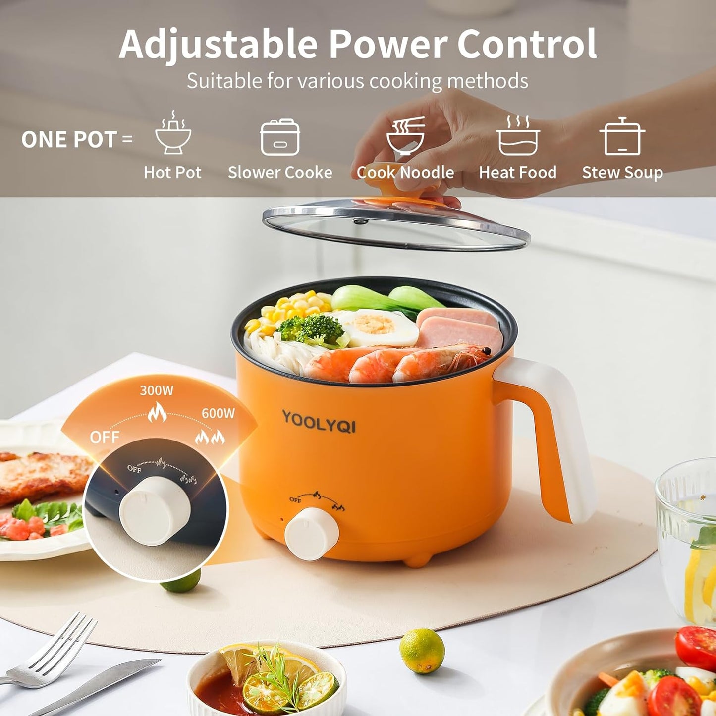 Hot Pot Electric : 1.5L Mini Ramen Cooker with 2 Temp Settings, Portable Lazy Pot Dorm, Office Must Have for Ramen/Noodles/Soup/Oatmeal