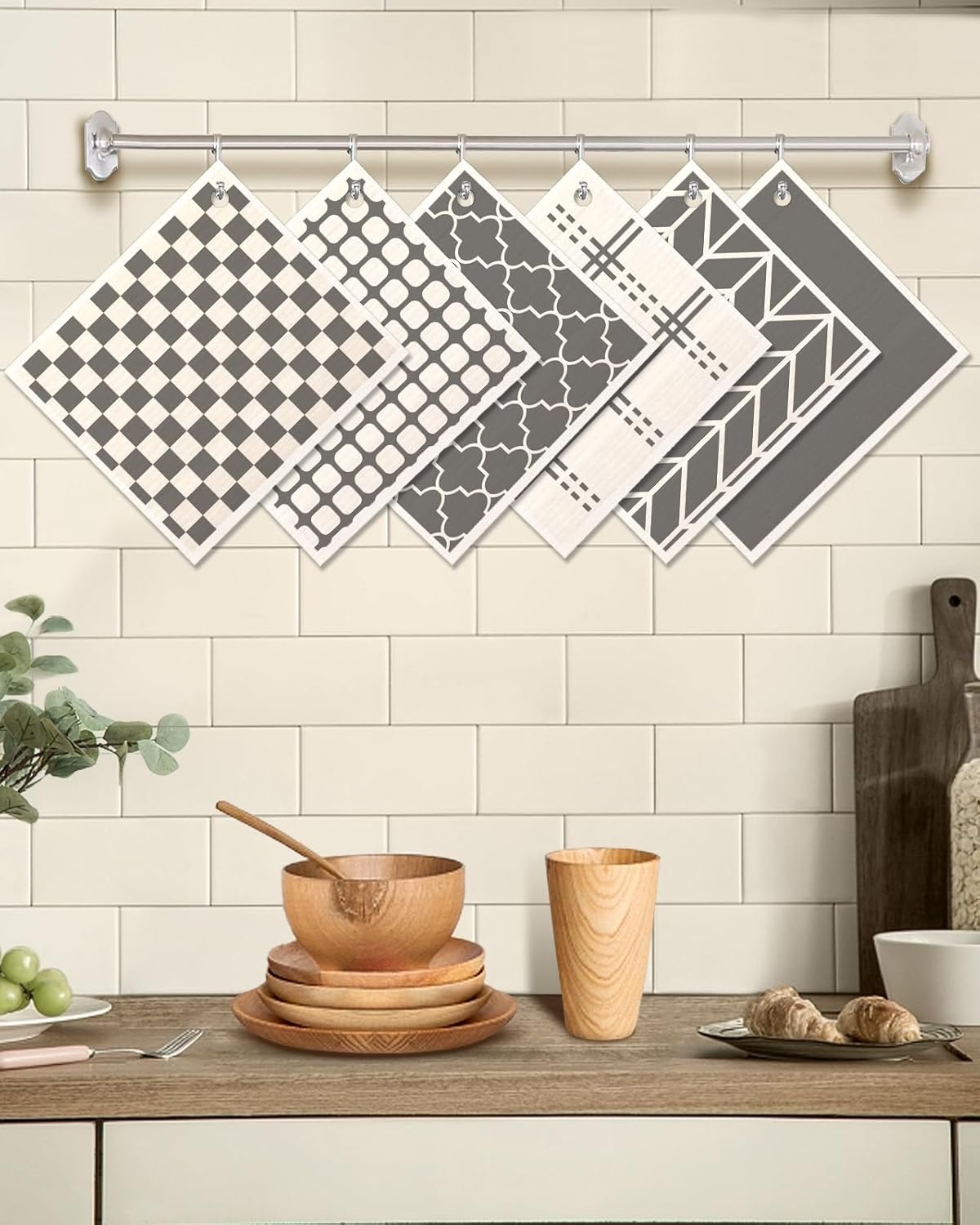 6 Pack Swedish Dishcloths for Kitchen - Reusable Dish Cloths for Washing Dishes Absorbent Cute Funny Kitchen Towels Cleaning Sponge, Grey Checked