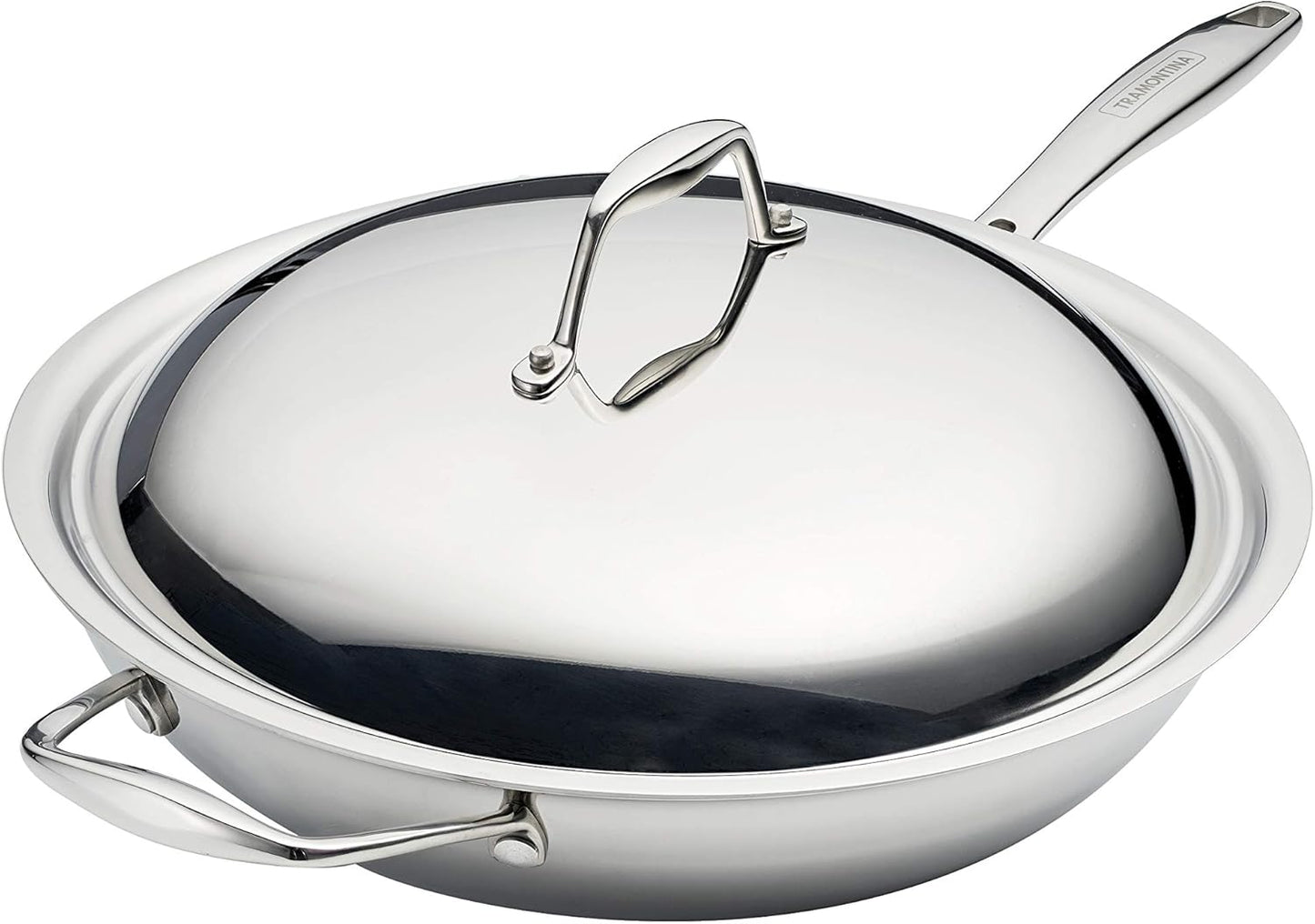 Tramontina Signature Tri-Ply Clad Stainless Steel 12.5-Inch Wok with lid, Induction-Ready, Dishwasher-Safe, NSF-Certified, Made in Brazil
