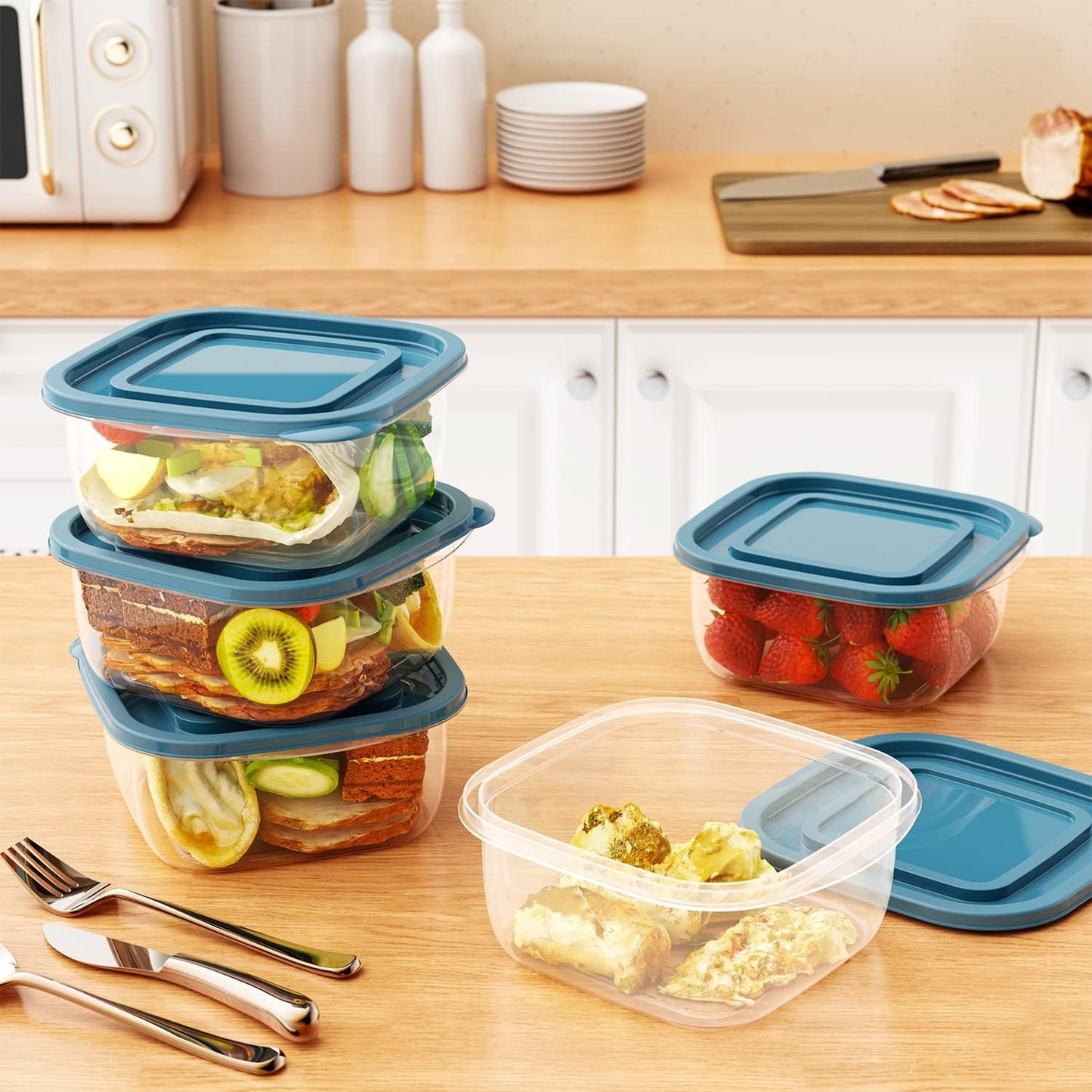 5PCS Rectangle Plastic Portion Box Sets with Lids.Food Storage Box,Container Sets,Food Storage,Food Containers,Plastic Food Container,use for School,Work and Travel,950ML Per Box.