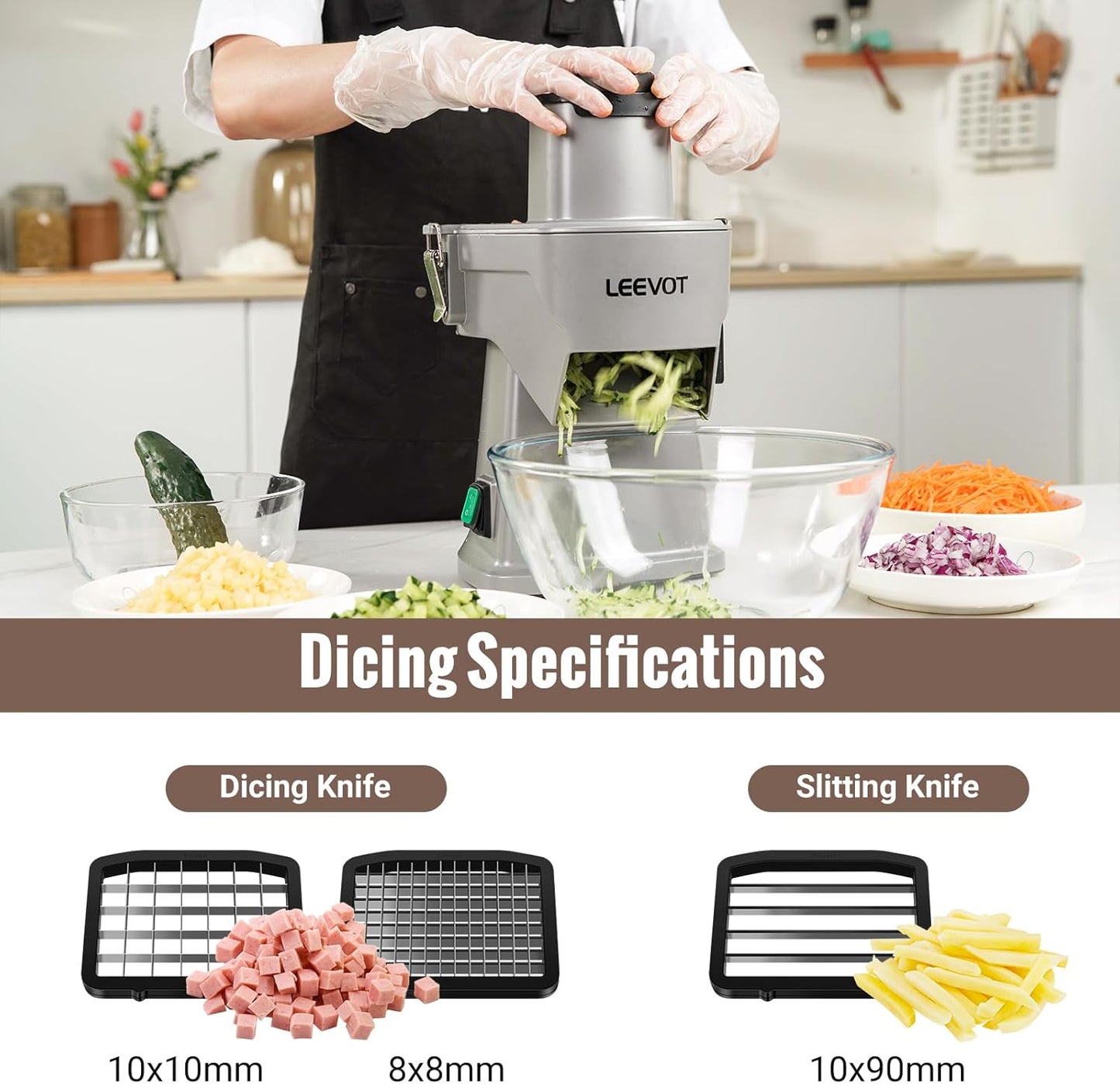 Commercial Vegetable Chopper 200W, Electric Food Processor for Slicing Dicing Shredding, Professional Veggie Cutter for Restaurant, Hotel School, Cafeteria, French Fry, Cheese Grater