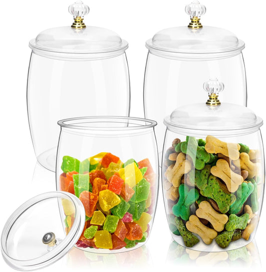 4 Pack 64 Oz Plastic Candy Jar with Lids, Airtight Clear Cookie Storage Containers, Leakproof Apothecary Style Kitchen Organization for Home, Wedding, Pantry & Bathroom Decor