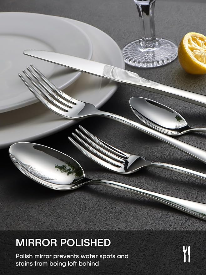 Silverware Set, 40 Piece Food-Grade Stainless Steel Flatware Set for 8, Rust-proof Mirror Polished Cutlery Utensil Set Include Knives Forks Spoons for Kitchen Restaurant,Dishwasher Safe