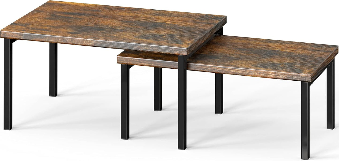 Simple Houseware Wooden Top Expandable Stackable Kitchen Cabinet and Counter Shelf Organizer, Rustic Brown