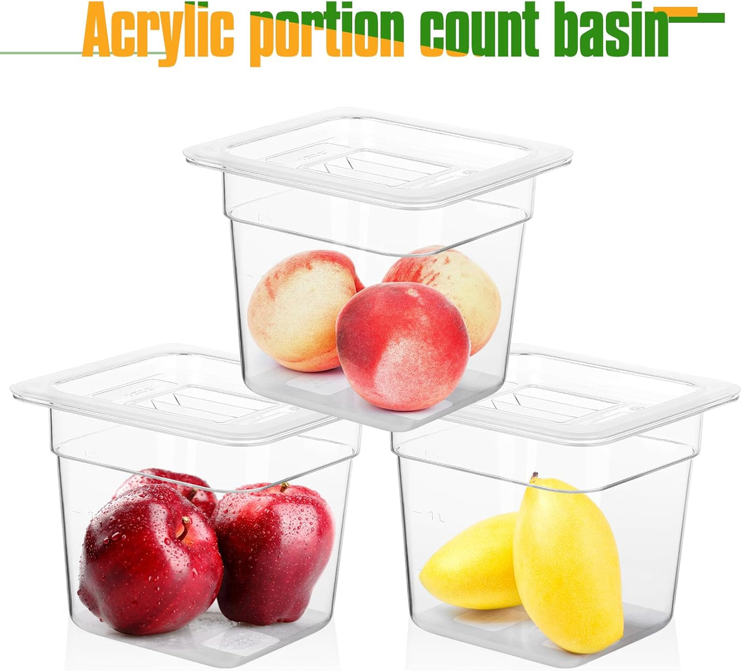 12 Pack Plastic Food Pan with Lids 1/6 Size 6'' Deep Restaurant Food Containers Stackable Clear Polycarbonate Commercial Hotel Pans with 1 Plastic Spoon for Fruits Vegetables