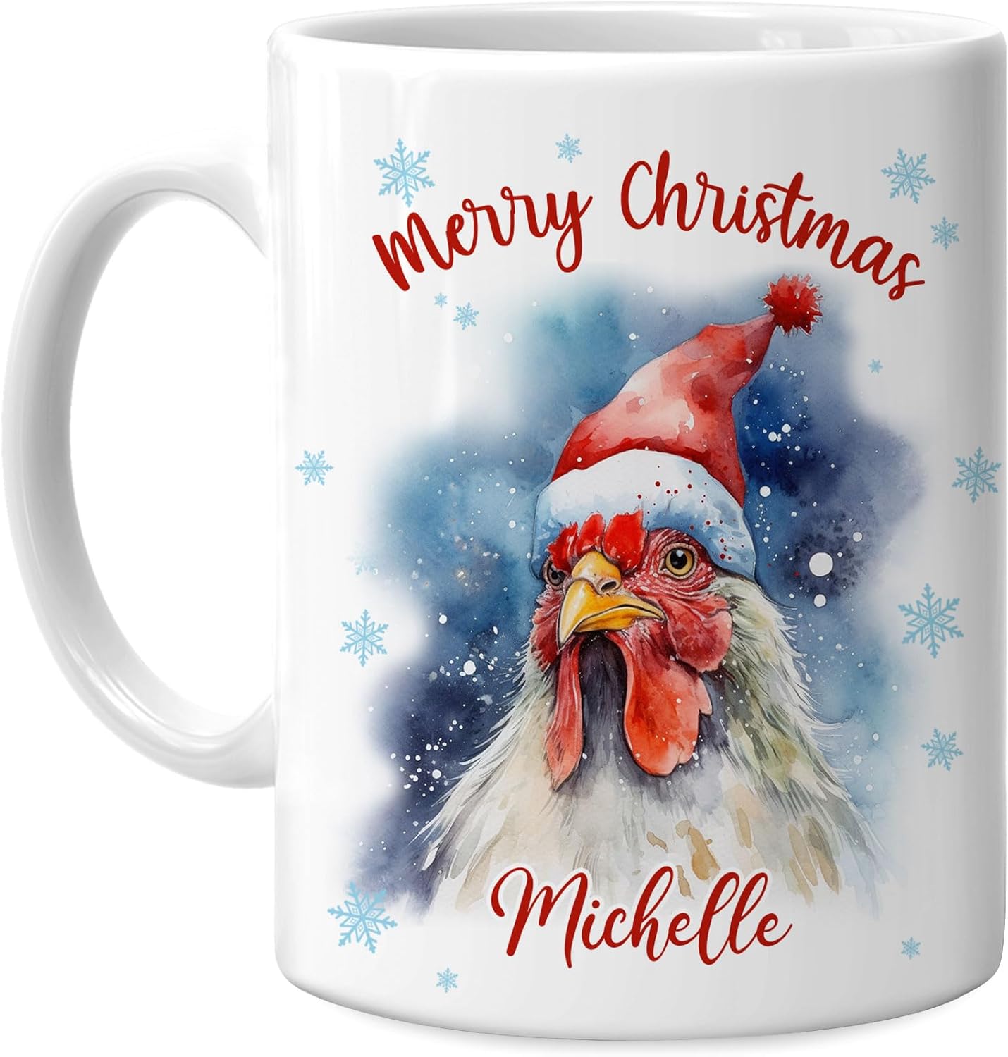 Hyturtle Personalized Gifts Chicken Lover - Chicken Wearing Santa Hat Custom Name Ceramic Coffee Mug Cup 11oz - Cute Animal Lovers Gifts For Women, Girl kids Family On Birthday, Christmas