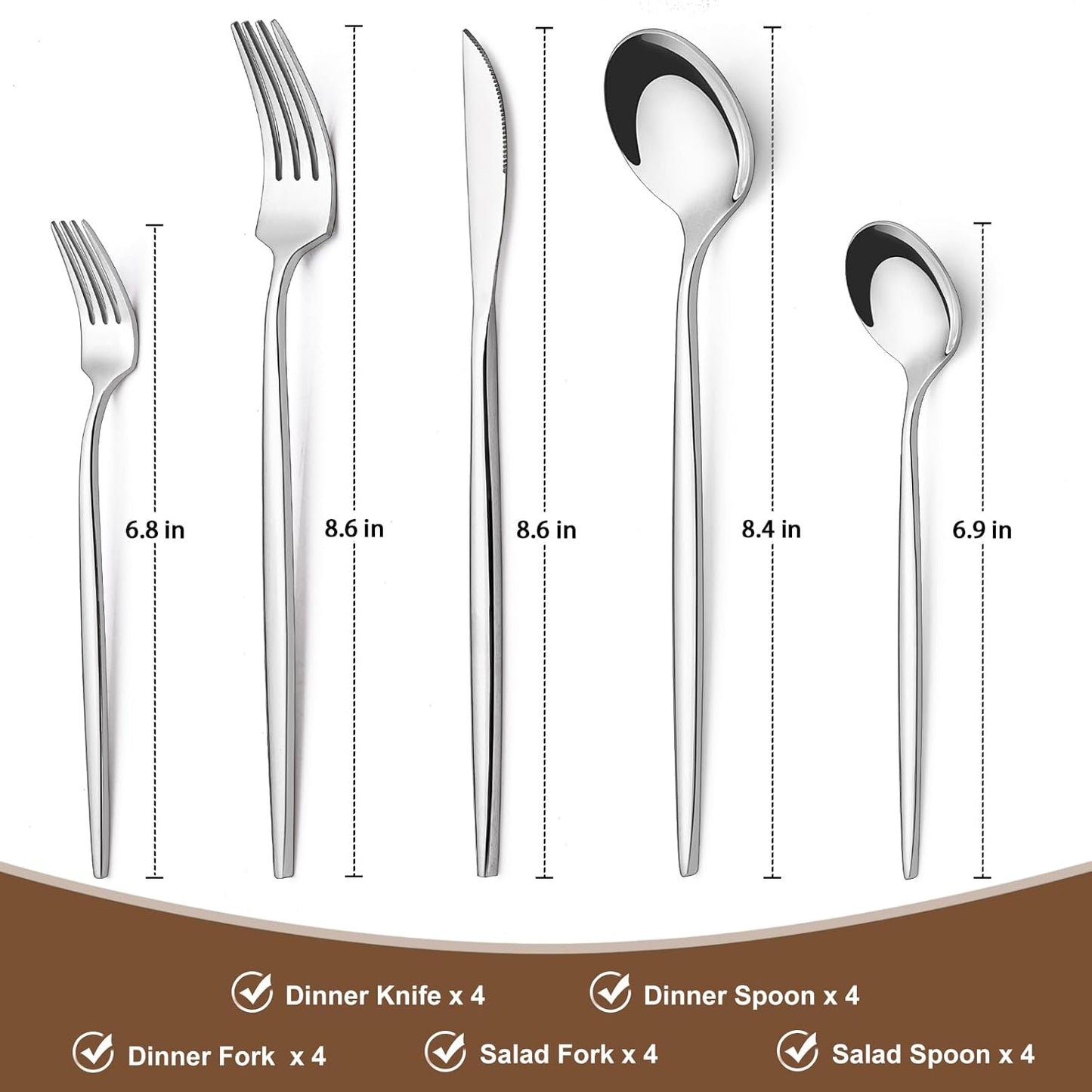 Silverware Set 20 Piece, Wildone Stainless Steel Flatware Set Service for 4, Cutlery Utensil Sets for Home Restaurant, Include Knife Fork Spoon Set, Dishwasher Safe