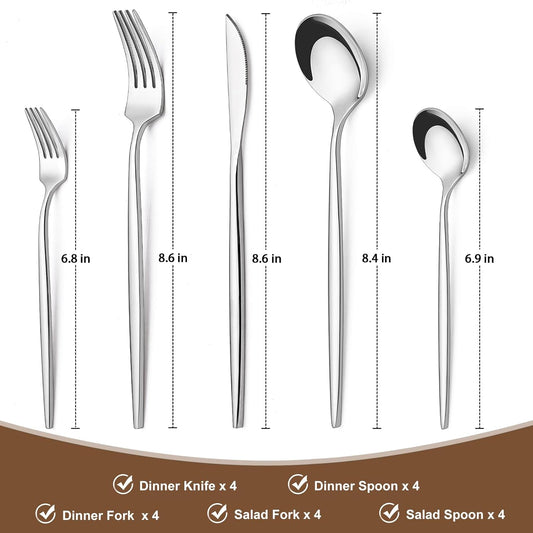 Silverware Set 20 Piece, Wildone Stainless Steel Flatware Set Service for 4, Cutlery Utensil Sets for Home Restaurant, Include Knife Fork Spoon Set, Dishwasher Safe