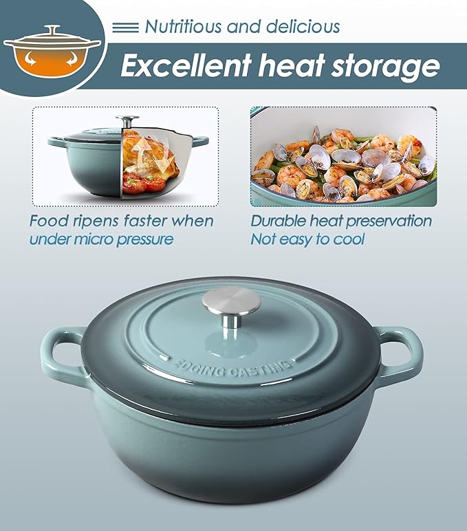 Enameled Cast Iron Dutch Oven Pot with Lid for Sourdough Bread Baking, Bread Dutch Ovens, Cooking Pots, 5 Quart, Slateblue