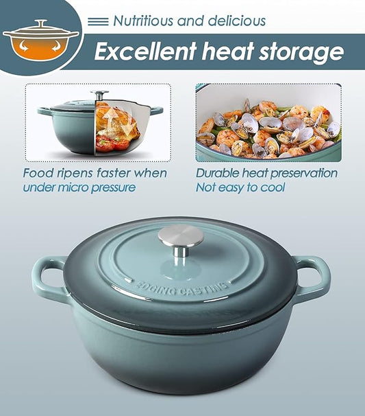 Enameled Cast Iron Dutch Oven Pot with Lid for Sourdough Bread Baking, Bread Dutch Ovens, Cooking Pots, 5 Quart, Slateblue