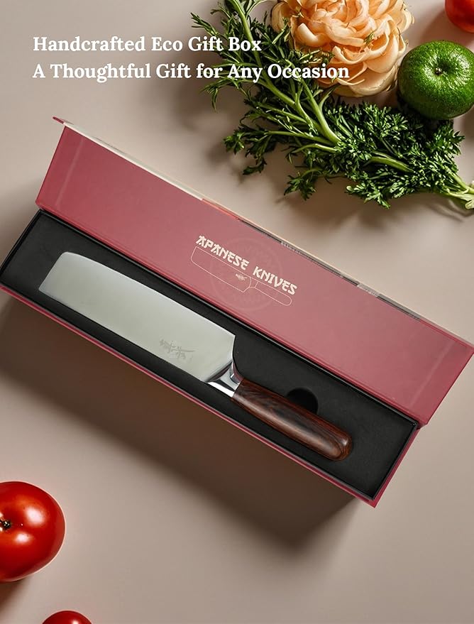 Nakiri Knife 7 Inch, Japanese AUS-10 High Carbon Stainless Steel Chef Knife, Rosewood Handle, Razor Sharp Vegetable Cleaver for Chopping, Gift Box Included