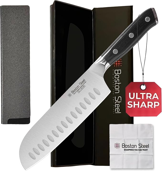 Santoku Knife 7 Inch – Ultra Sharp High Carbon Stainless Steel Kitchen Knife, Professional 7” Santoku Knife with Ergonomic Handle for Home & Restaurant, Culinary Cooking Knife