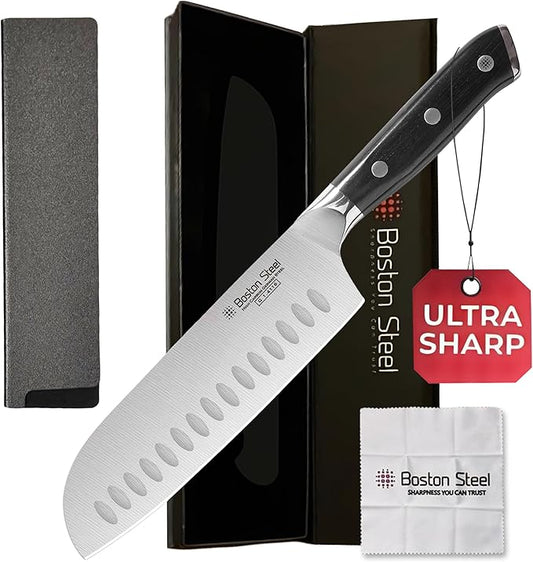 Santoku Knife 7 Inch – Ultra Sharp High Carbon Stainless Steel Kitchen Knife, Professional 7” Santoku Knife with Ergonomic Handle for Home & Restaurant, Culinary Cooking Knife