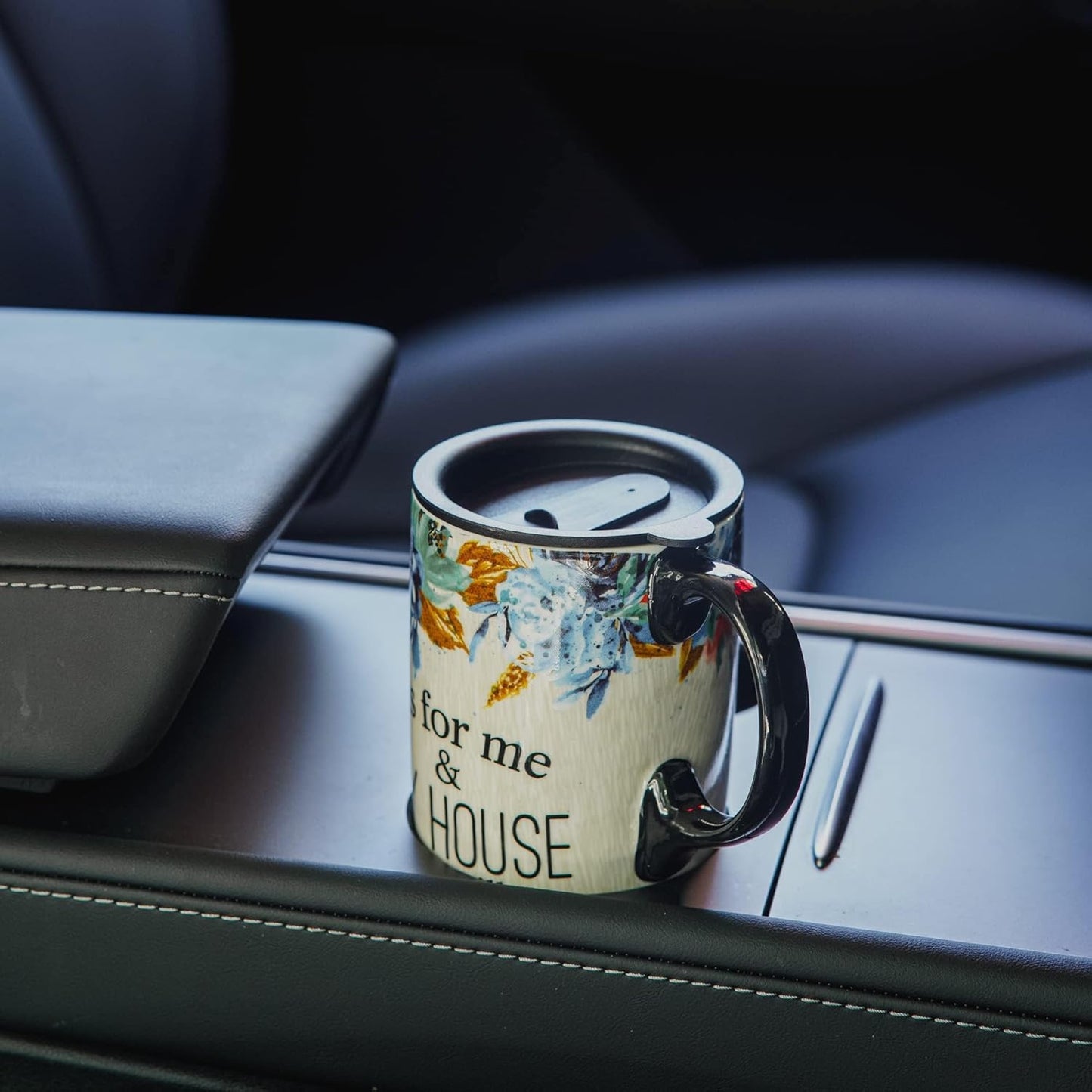 Topadorn Ceramic Travel Mug with Lid and Handle for Coffee Lovers, Splash Resistant Lid - To Go Tumbler for Car Cup Holder, 17oz Floral Art Tea Mug