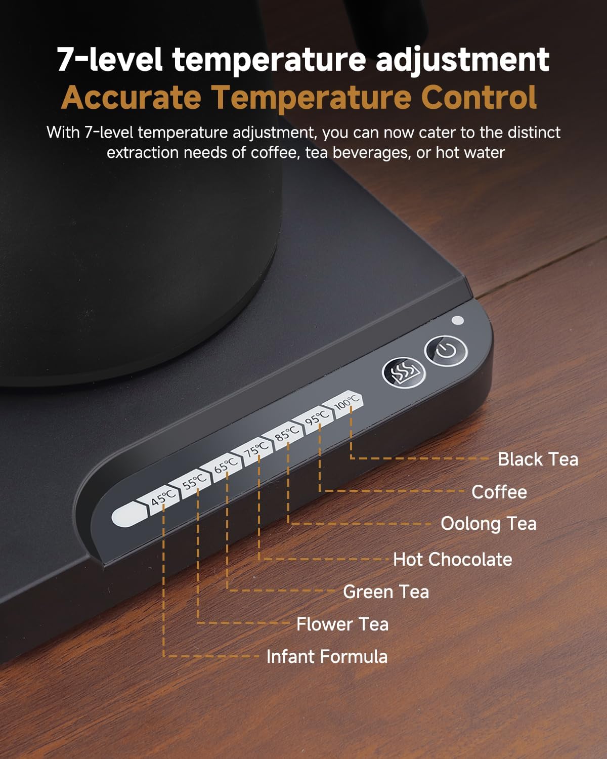 Electric Kettles - Gooseneck Electric Kettle with 7-Level Temperature Control,1-Liter Stainless Steel Inner 1000-Watt Quick Heating Hot Water kettle for Pour Over Coffee & Boil Hot Water