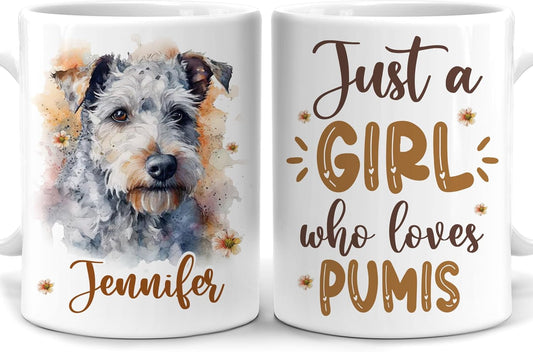Hyturtle Personalized Gifts Pumi Lover - Just A Girl Who Loves Pumis Custom Name Ceramic Coffee Mug Cup 11oz - Idea Cute Dog Lover Gifts For Women, Girl Daughter On Birthday, Christmas