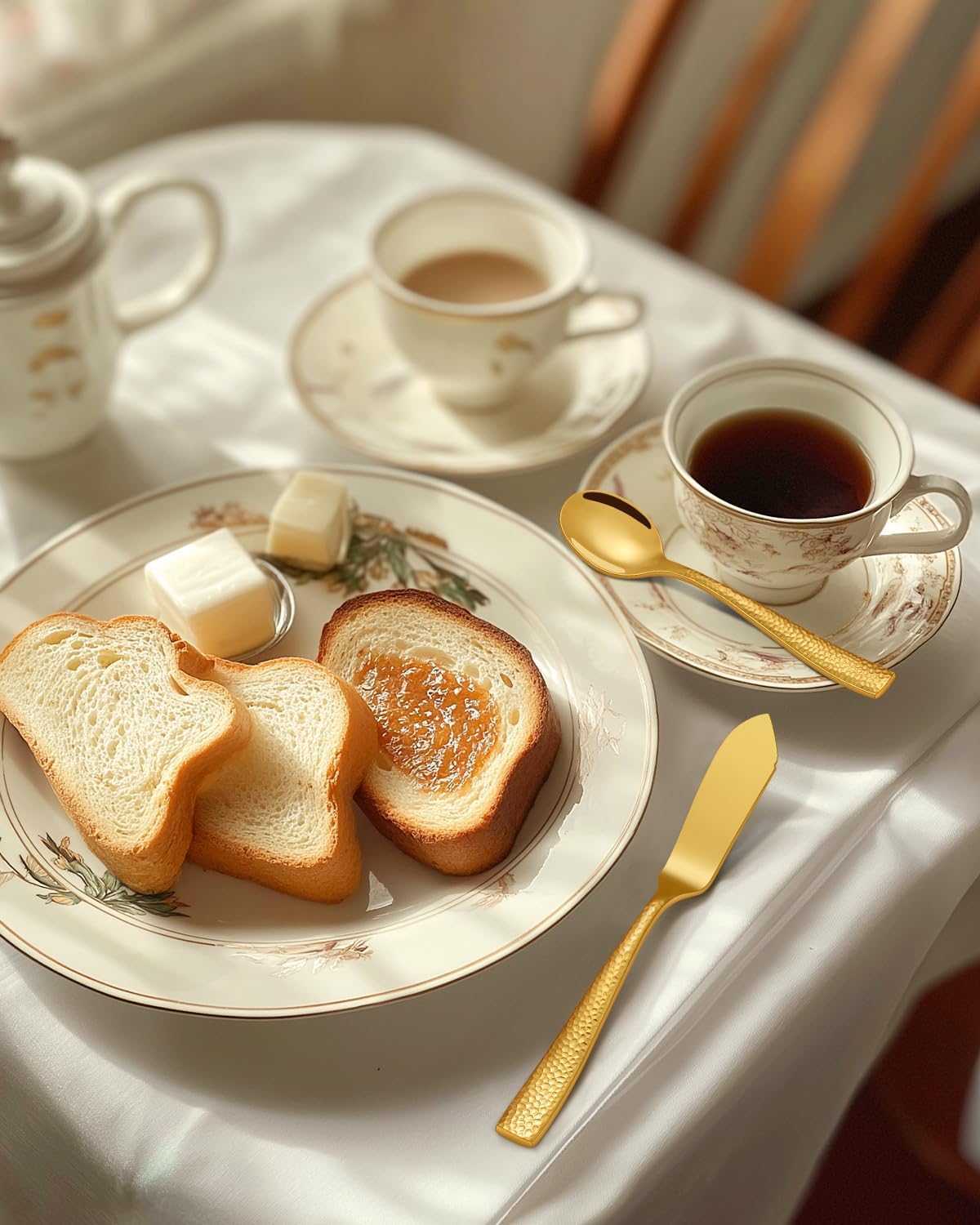 65-Piece Gold Silverware Set with Serving Utensils, Ollex Durable Stainless Steel Hammered Flatware Set for 12 with Knives Forks Spoons Large Serving utensil Set for Home Restaurant, Dishwasher Safe