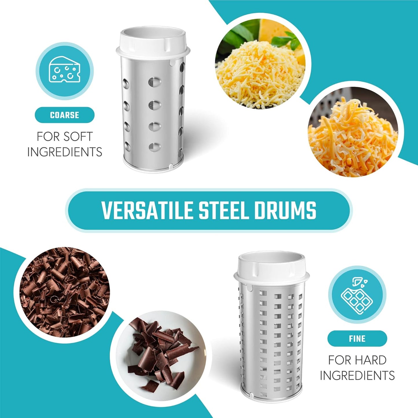 Parmesan Cheese Grater Hand Crank, Restaurant-Grade Rotary Cheese Grater Handheld Italian Style with 2 Stainless Steel Drum Blades is Dishwasher Safe & Easy to Clean