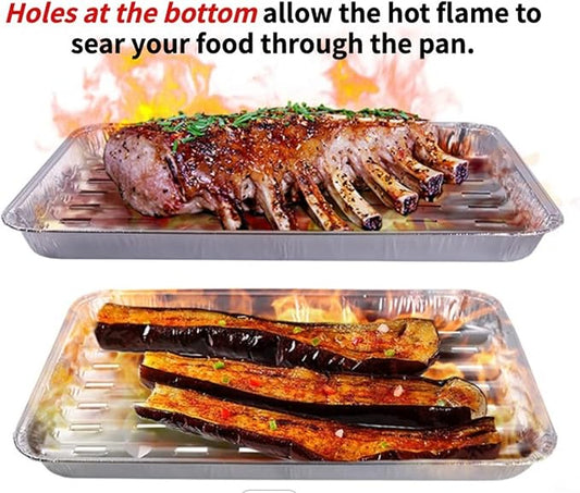 MILANGE Disposable Aluminum Grill Liner Topper with Holes 15 Pack Aluminum Foil Grill Pans (13.40 Inch) BBQ Grilling Tray Broiler Pans with Ribbed Bottom Surface