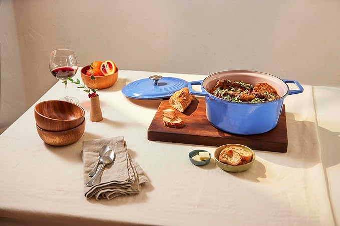 Misen 7 QT Enameled Cast Iron Dutch Oven - Chip-Resistant Enamel Coating - Thick Iron Core For Heat Retention - Large Cooking Surface - Oven Safe, Induction Compatible - Traditional Lid, Gray