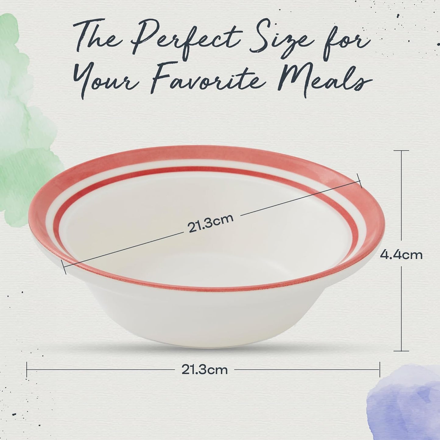 Portmeirion Potter’s Stripe Oatmeal Bowls (Set of 4) - Versatile Earthenware Bowls for Kitchen, Soups, Cereal & Desserts - Dishwasher & Microwave Safe - Made in UK Dinnerware Collection (Red Stripe)