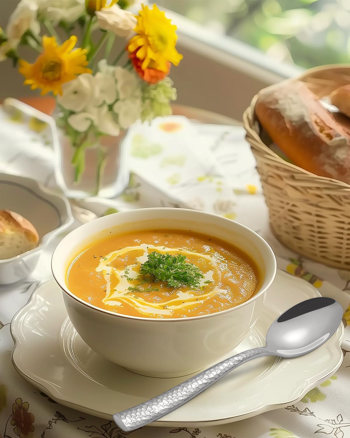 20-Piece Silverware Set, Ollex Stainless Steel Hammered Flatware Cutlery Set for 4, Mirror Polished Kitchen Utensils included Silver Knives Spoons and Forks Set Dishwasher Safe