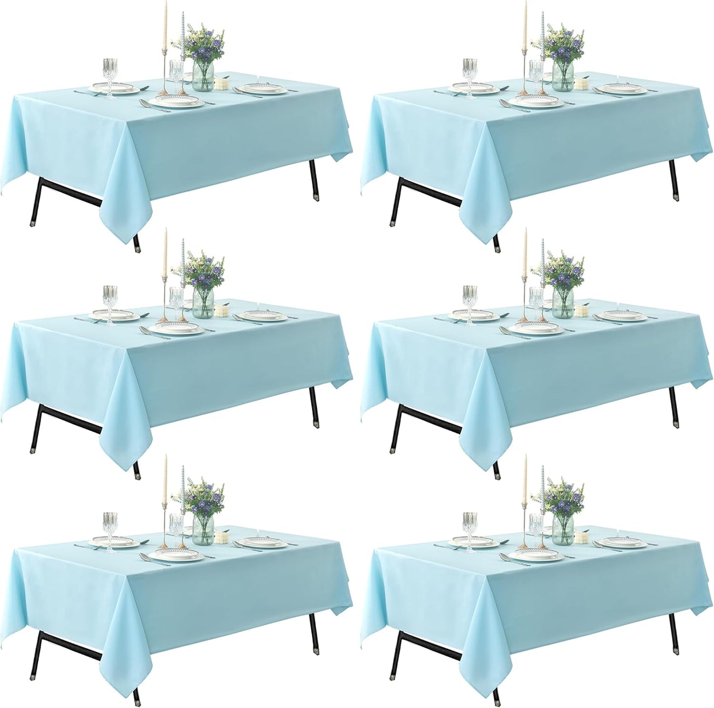 6-Pack 60x102 inch Dusty Blue Table Cloths, Solid Stain and Wrinkle Resistant Oblong Tablecloth, Premium Plain Weave Polyester Fabric Rectangle Table Linen Covers for Hotel, Wedding