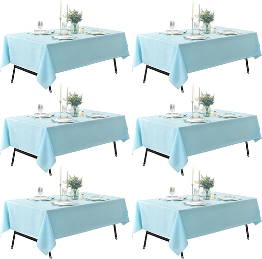 6-Pack 60x84 inch Dusty Blue Table Cloths, Solid Stain and Wrinkle Resistant Oblong Tablecloth, Premium Plain Weave Polyester Fabric Rectangle Table Linen Covers for Hotel, Banquet
