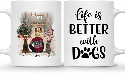 Gossby Personalized Dog Mug - Life's Better with Dogs - Custom 11oz, 15oz Christmas Mug Set for Dog Lovers, Names & Breeds