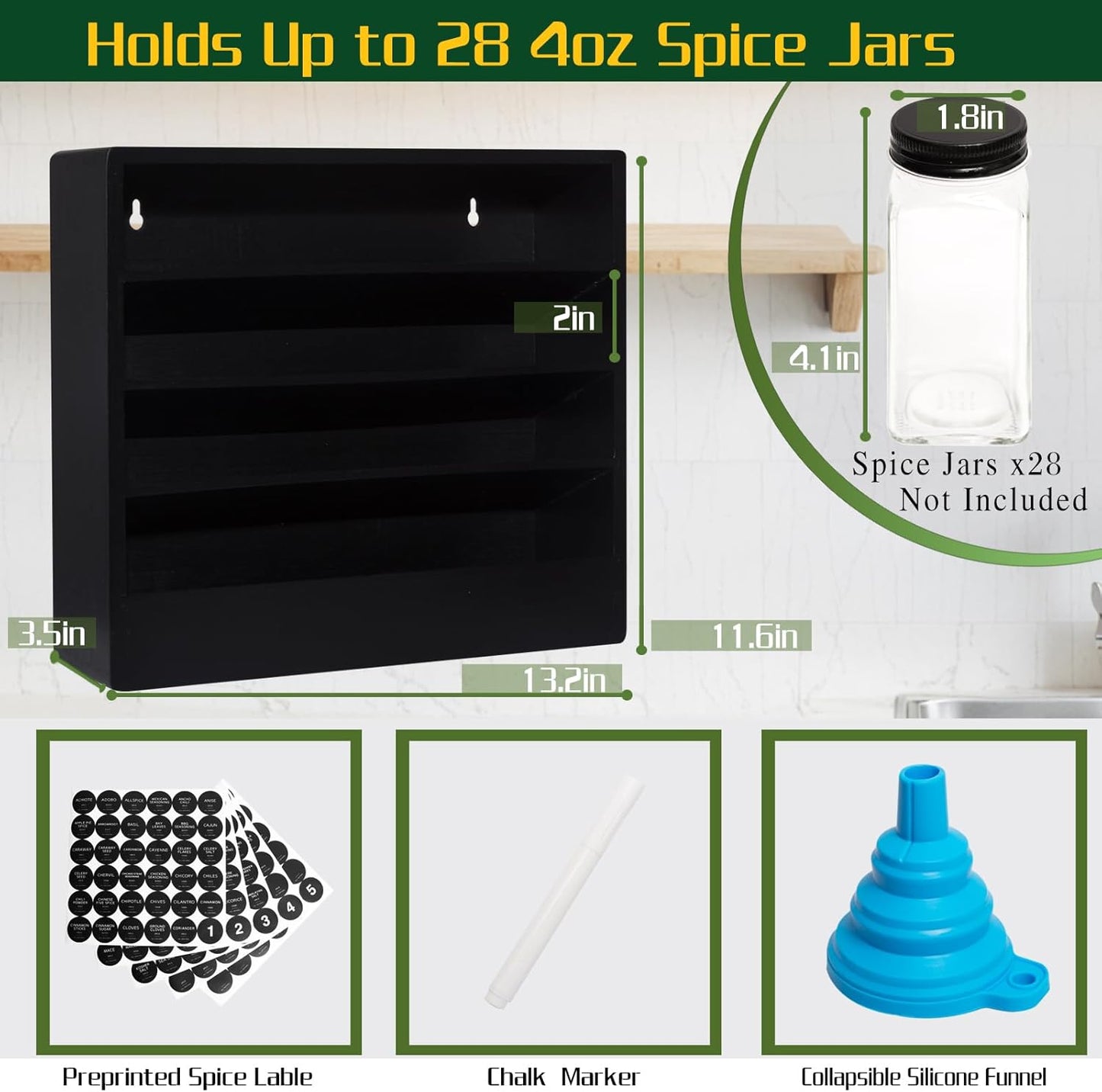 Bamboo Tiered Spice Rack Organizer for Cabinet,Wooden Seasoning Rack for Countertop, Cupboard, Pantry, Kitchen (Spice Jars Not Included)