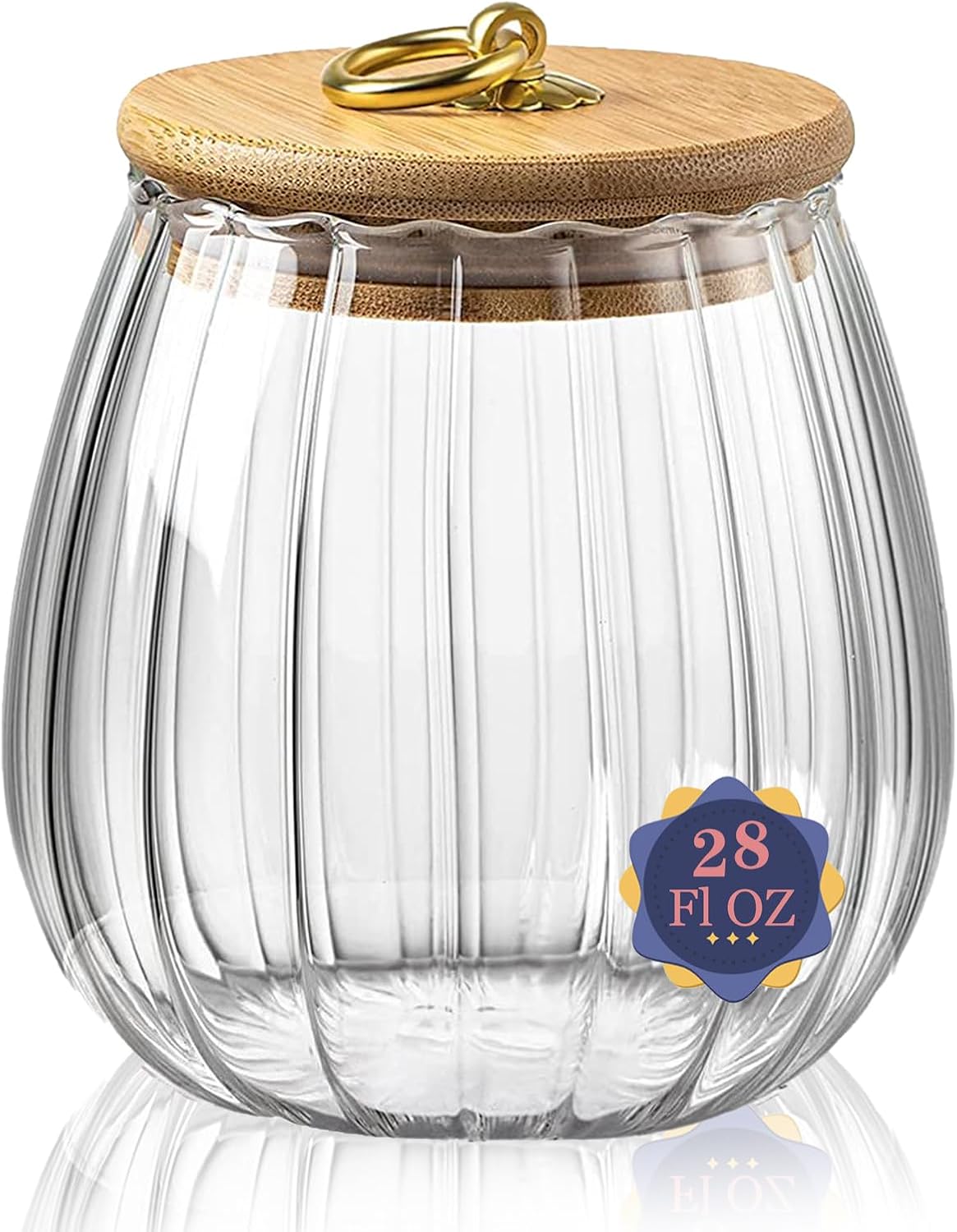 Glass Jars with Bamboo Lids, 23 FL OZ Glass Containers with Airtight Lids for Storage, Large Candy Jars for Coffee Nuts Cookie, Decorative Glass Canister, 780ml Oval