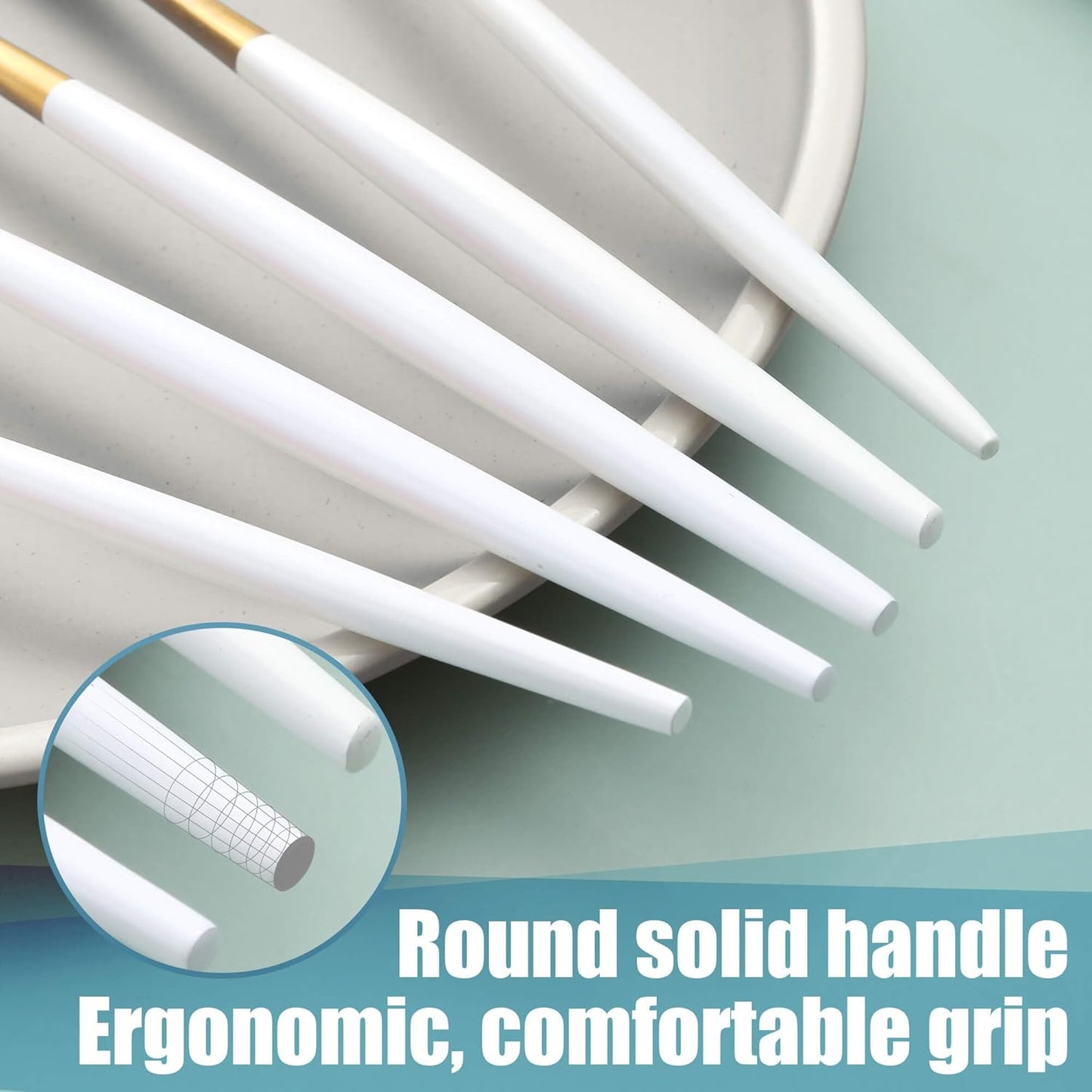 Lemeya Matte White Gold Silverware Set for 6,Modern Stainless Steel Brushed Cutlery Set,30-Pieces Heavy Duty Flatware Set,Knives Spoons and Forks Set Utensils Set, Satin Finish, Dishwasher Safe