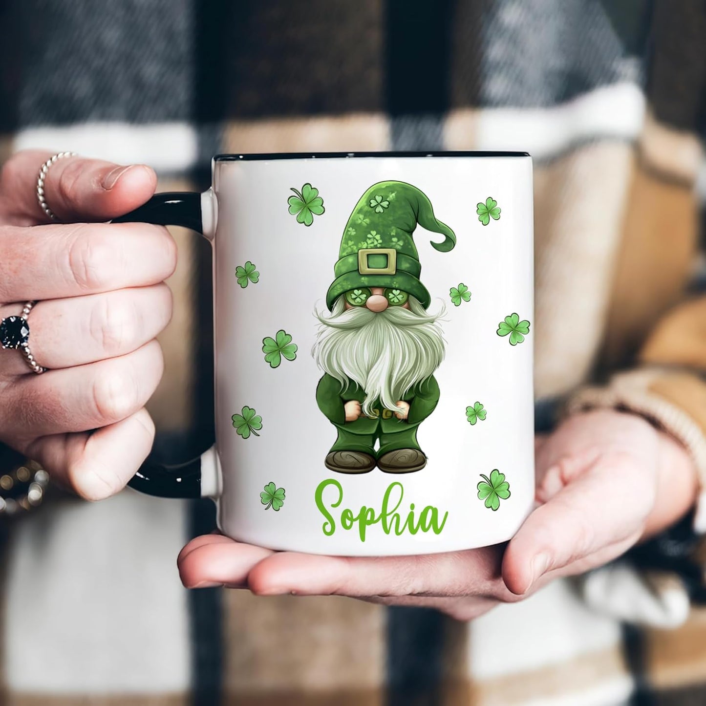 Hyturtle Personalized Gnome Mug - Cute Gnome Gift For Women - Lucky Gift For Gnome Lover - Gnome St. Patricks Day Decorations - Gnome Gifts - Custom Name Coffee Cup Ceramic Mug 11oz 15oz
