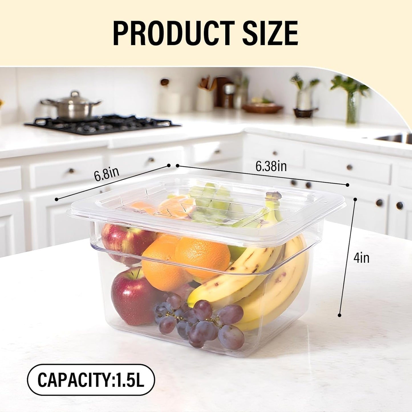 4 Pack Plastic Food Pans with Lids,1/6Size4 Inch Stackable Restaurant Clear Food Storage Containers,Polycarbonate Commercial Hotel Pans for Fruits Vegetables Beans Corns(4Pack 4" Deep)