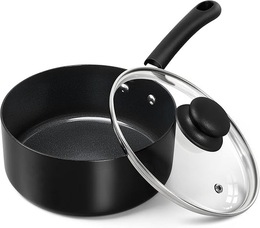 MICHELANGELO Nonstick 2 Quart Saucepan with Lid, Ceramic Small Sacuce pan, Easy to Clean, Non-Toxic Saucepan, 2QT, Black
