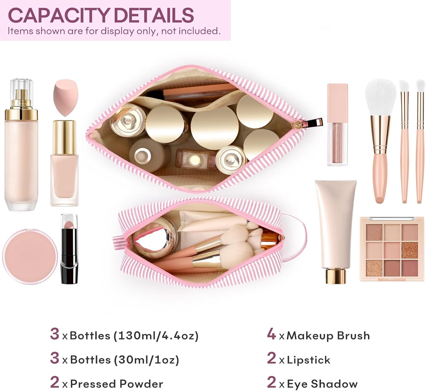 2 PCS Initial Makeup Bags for Women: Cosmetic Bag for Travel Toiletry - Birthday Gifts for 11 12 13 14 15 16 17 18 Years Old Girl Graduation Teacher Gift- Teen Girl Gifts Trendy Stuff - Light Pink K