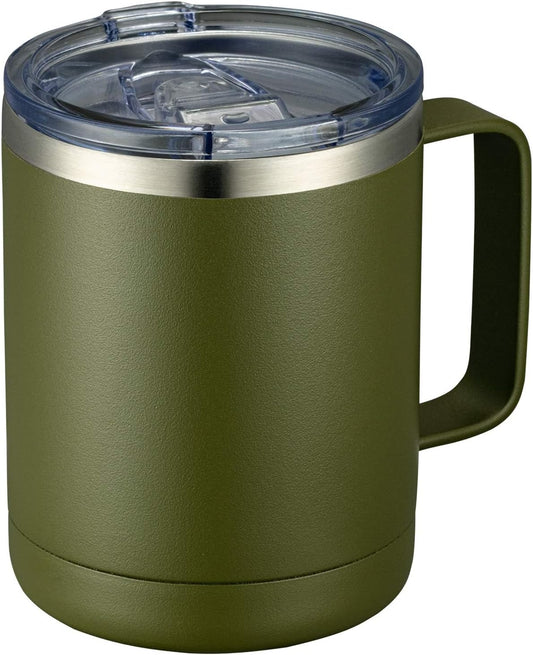 MEWAY 12oz Coffee Mug With Handle and Sliding Lid,Stainless Steel Travel Tumbler Cup with Handle,Double Wall Vacuum Insulated Camping Cup for Hot & Cold Drinks Tea (Army Green,Set of 1