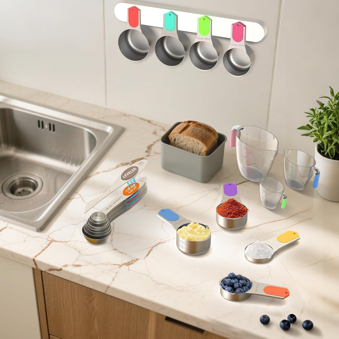 Stainless Steel Measuring Cups and Spoons Set of 20, 7 Nesting Measuring Cups, 7 Spoons & 1 Leveler, 5 Mini Spoons, Kitchen Gadgets for Cooking & Baking