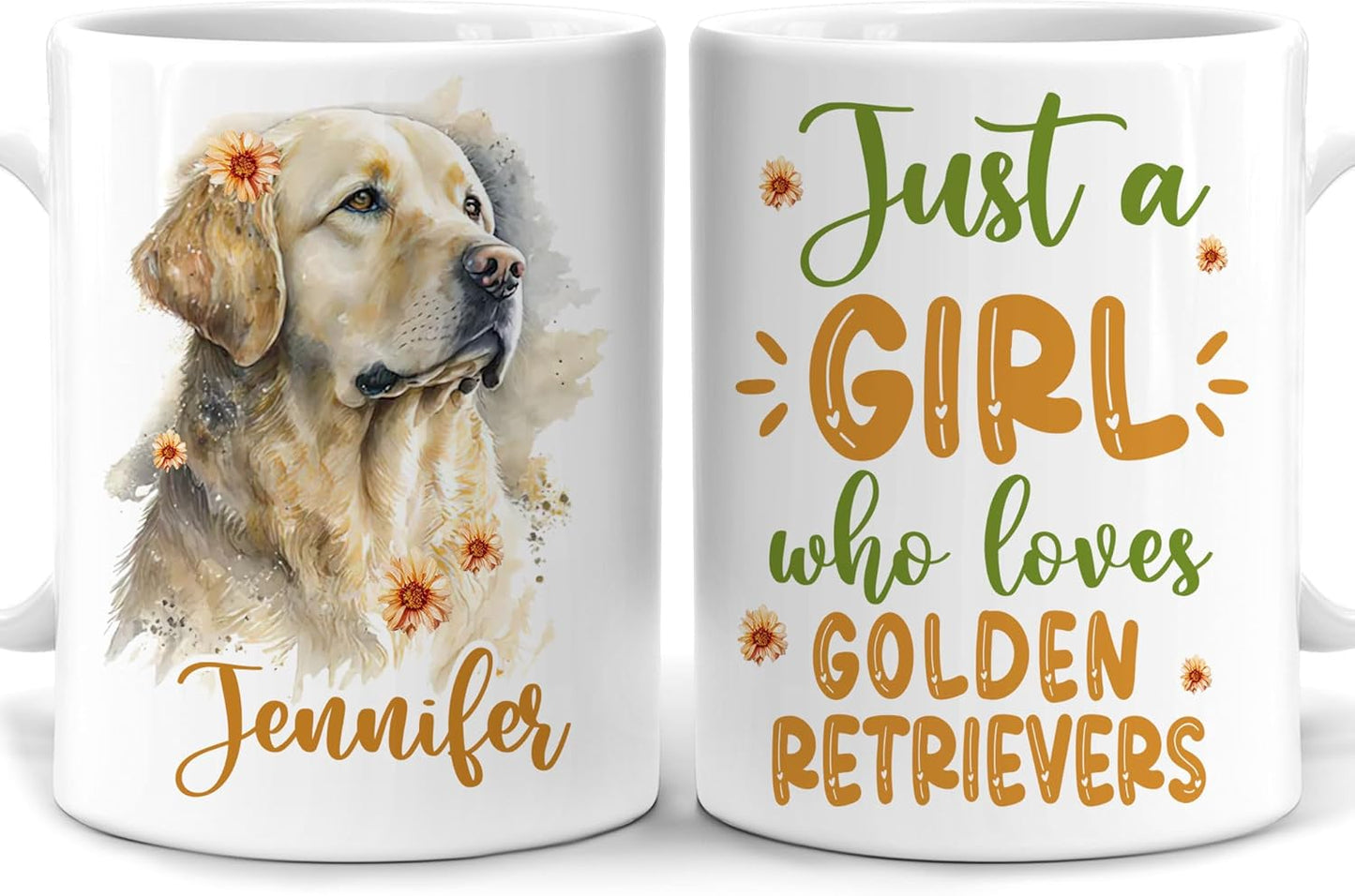 Hyturtle Personalized Gifts Golden Retriever Lover - Just A Girl Who Loves Golden Retrievers Custom Name Ceramic Coffee Mug Cup 11oz - Idea Cute Dog Lover Gifts For Women, Girl On Birthday, Christmas