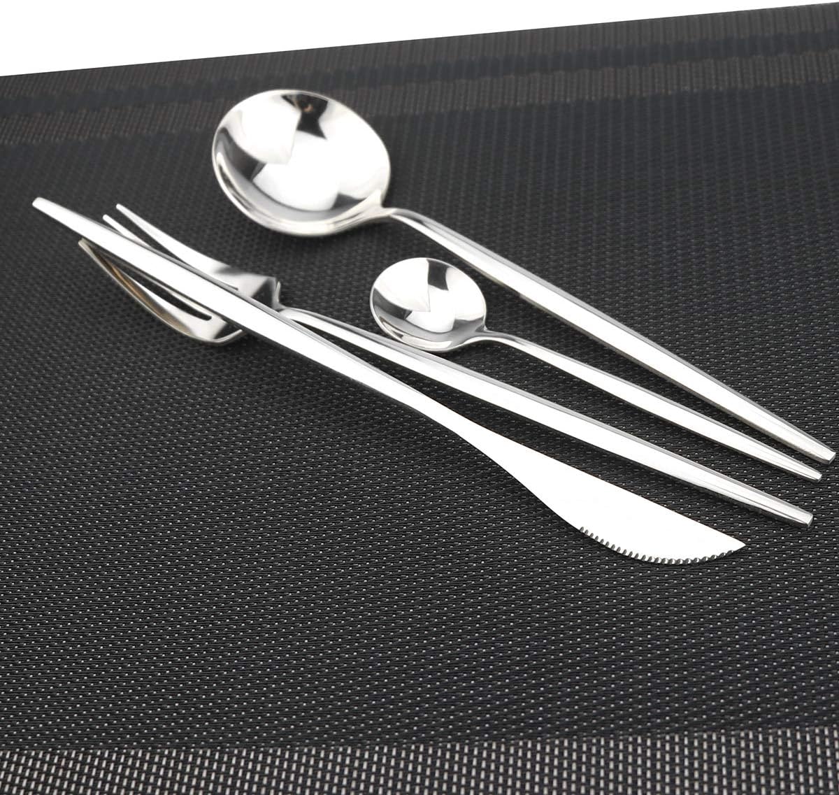 Gugrida 24-Piece Silverware Set - 18/10 Stainless Steel Reusable Utensils Forks Spoons Knives Set, Mirror Polished Cutlery Flatware Set, Great for Family Gatherings & Daily Use (6 set, Silver)