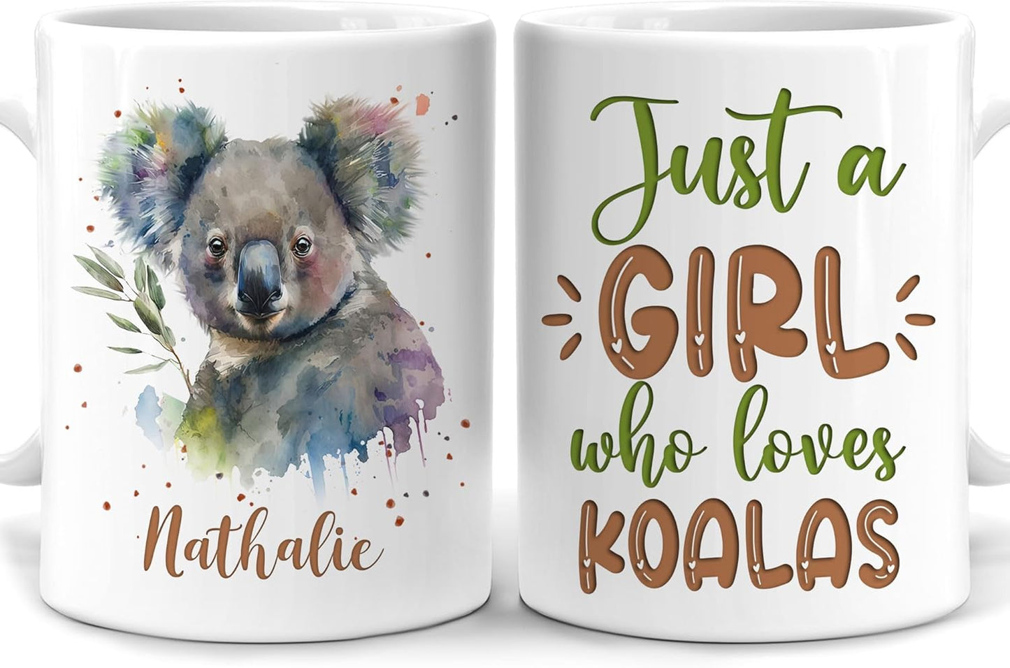 Hyturtle Personalized Gifts Koala Lover - Just A Girl Who Loves Koalas Custom Name Ceramic Coffee Mug Cup 11oz - Idea Cute Animal Lover Gifts For Women, Girl Daughter On Birthday, Christmas