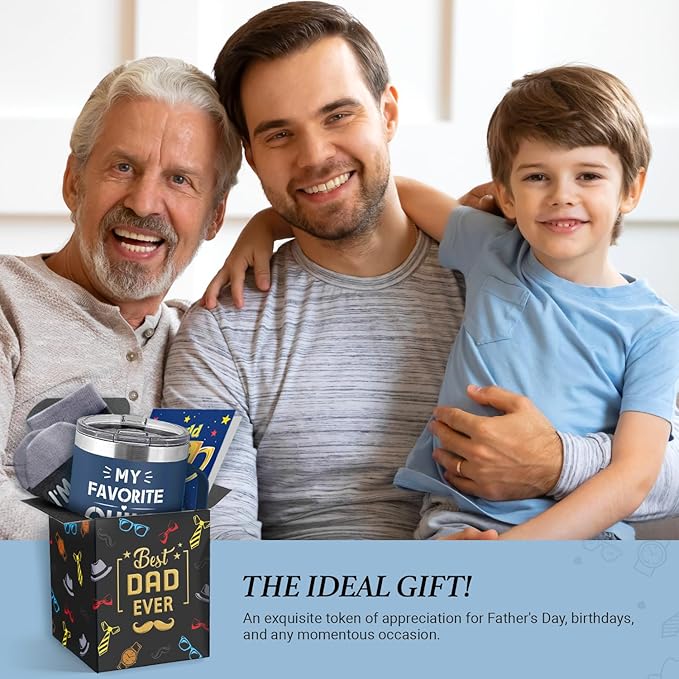 Gift Box For Dad - Unique Father Gifts With Funny Tumblers, Socks & Greeting Card, Present For Dad From Son Daughter Kids