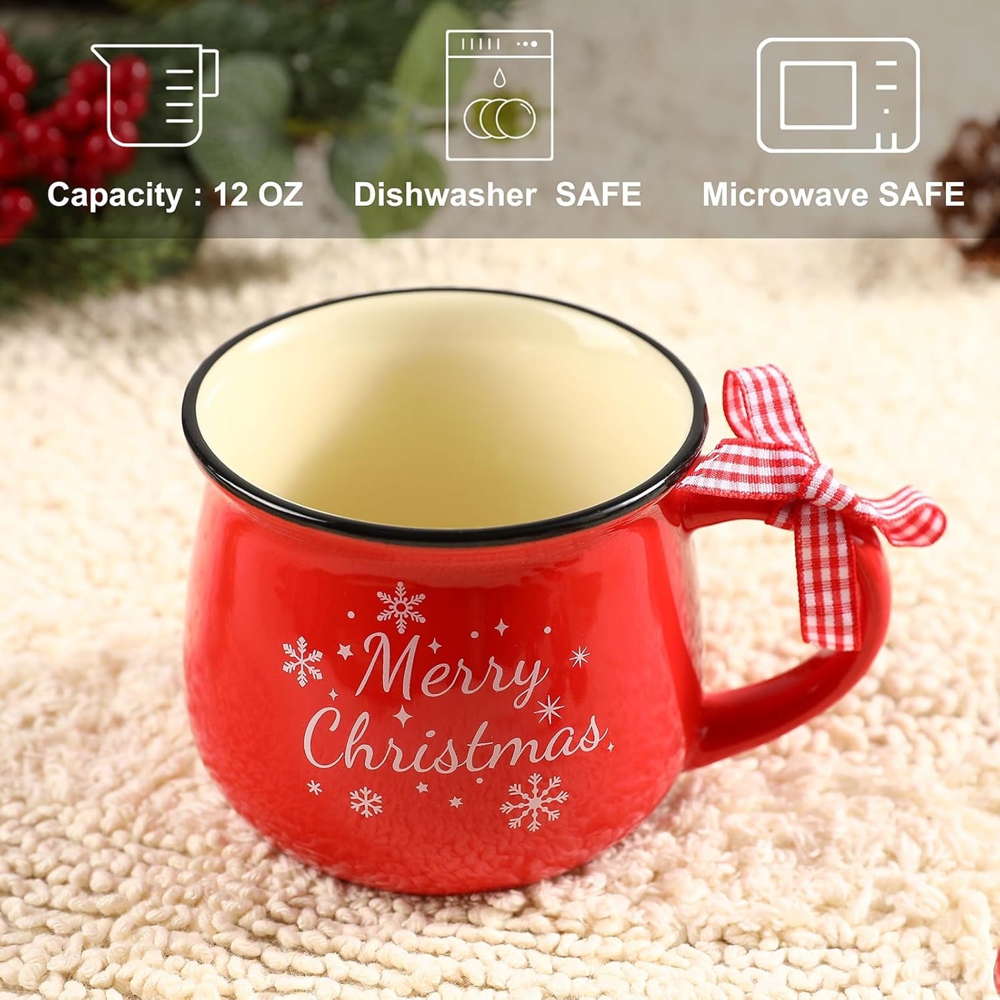 6PCS Christmas Coffee Mugs Set - 12 oz Ceramic Holiday Mugs for Hot Cocoa & Winter Beverages - Christmas Gift for Family, Friends, Women, Home Decor