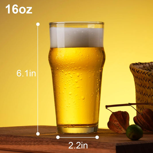 Beer Glasses Set of 4, 16 oz Pilsner Beer Pint Glasses, Classics Craft Wheat Beer Glasses Drinking Set, Beer Mug Glassware Gift (Set of 4-B)