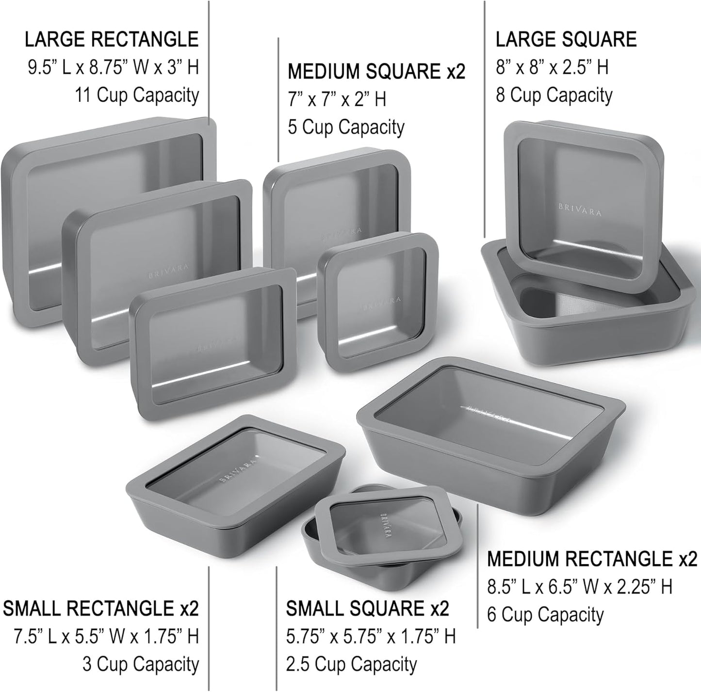 Ceramic Coated Glass Food Storage Containers | No PTFE, PFOA, PFAS, and BPA | Reusable Non Toxic Meal Prep Containers with Glass Lids | Easy To Store | 10 Piece Set [Smoke]