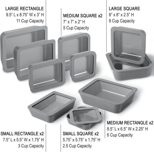 Ceramic Coated Glass Food Storage Containers | No PTFE, PFOA, PFAS, and BPA | Reusable Non Toxic Meal Prep Containers with Glass Lids | Easy To Store | 10 Piece Set [Smoke]