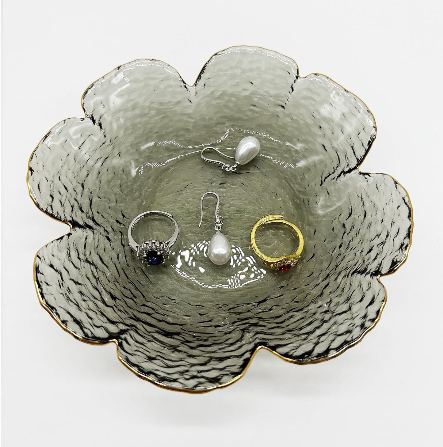 Flower Glass Jewelry Dish Tray, Small Ring Dish, Crystal Ring Jewlery Holder Dish, Vanity Decorative Tray Jewelry Plate, Engagement Gift Trinket Dish for Rings, Earrings, Entryway Key Bowl