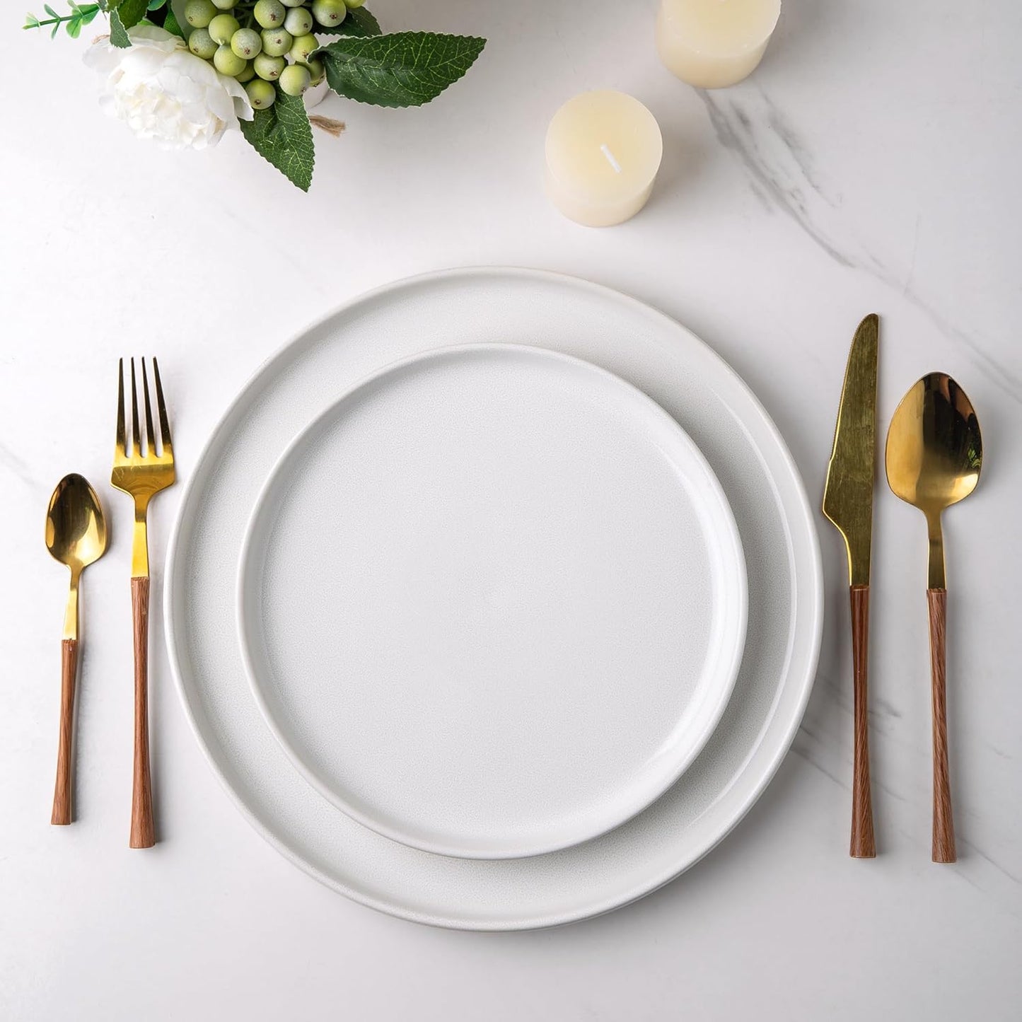 AmorArc Stoneware Dinnerware Sets,Round Reactive Ceramic Plates and Bowls Set,Highly Scrath Resistant | Dishwasher & Microwave Safe Dishes Set,Service for 4 (12pc)-White