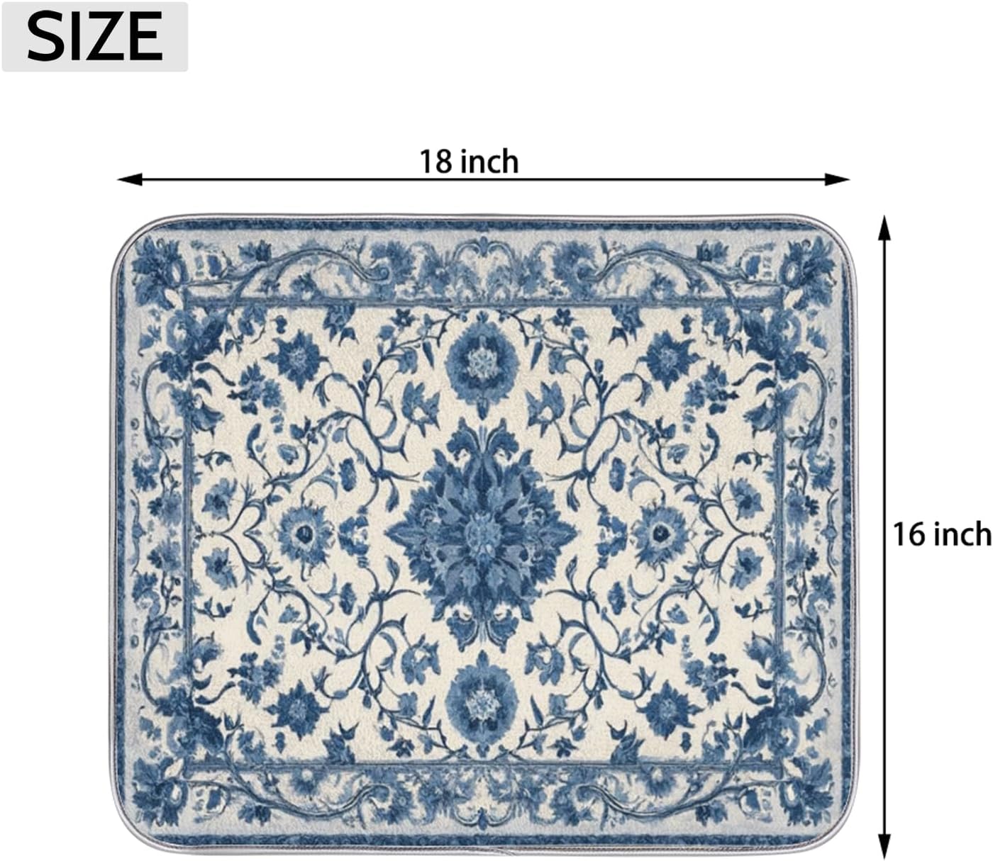 Dish Drying Mats for Kitchen - Super Absorbent Dish Dryer Mat for Countertops Microfiber Dishes Drainer Pad Hide Stain Draining Rack Mat Gadgets for Easy Clean Multi-Use 16"x18",Blue and White