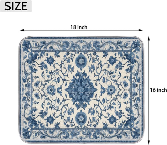 Dish Drying Mats for Kitchen - Super Absorbent Dish Dryer Mat for Countertops Microfiber Dishes Drainer Pad Hide Stain Draining Rack Mat Gadgets for Easy Clean Multi-Use 16"x18",Blue and White